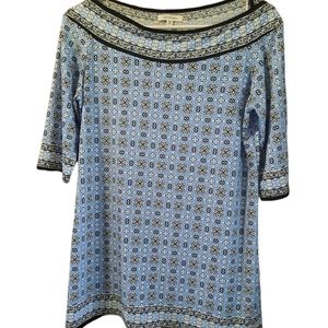 Max Studio Blue, Black and White Boat Neck Tunic Medium M